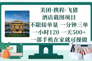 (3.10)美团、携程、飞猪截图项目，一部手机在家做，不限接单量，一分钟三单，一小时120，一天500+ 项目介绍