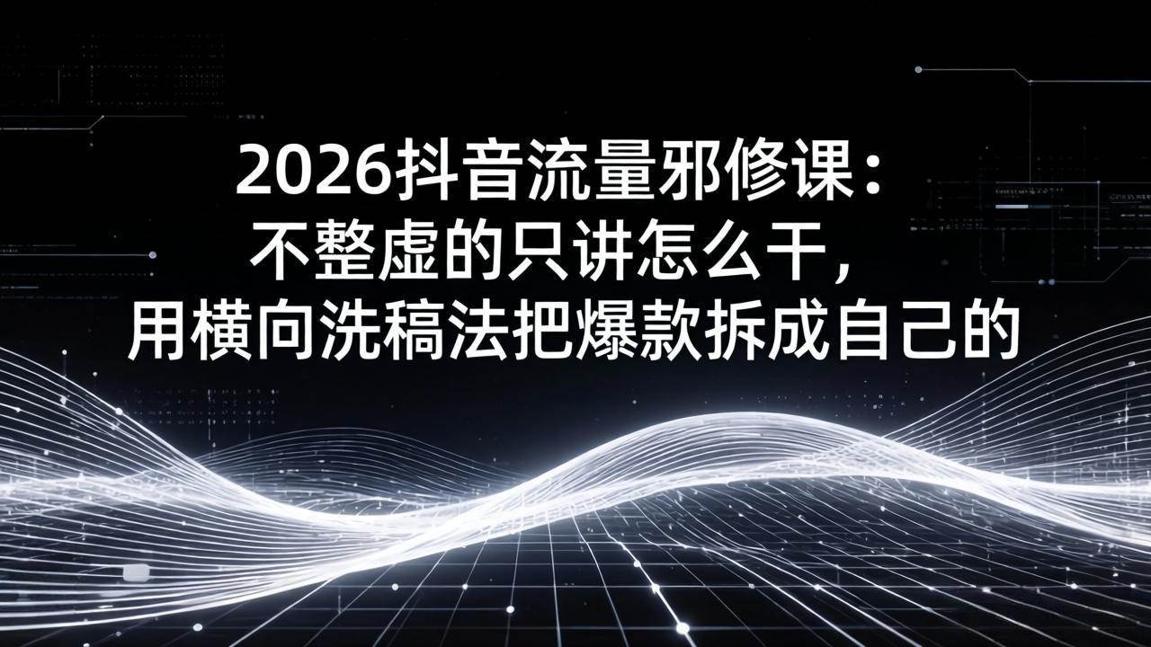 (3.22)2026抖音流量邪修课：不整虚的只讲怎么干，用横向洗稿法把爆款拆成自己的