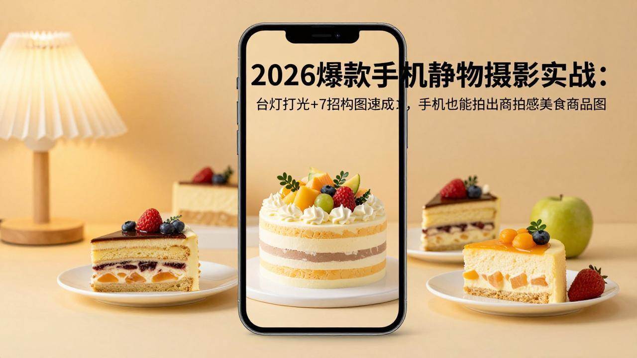 (4.11)2026爆款手机静物摄影实战：台灯打光+7招构图速成，手机也能拍出商拍感美食商品图