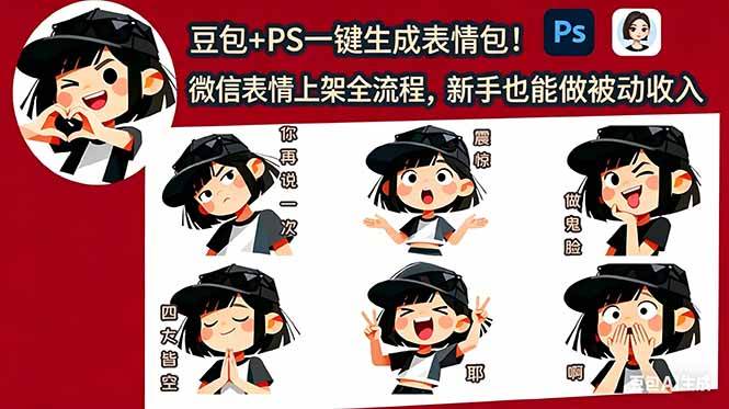(5.11)豆包+PS一键生成表情包！微信表情上架全流程，新手也能做被动收入